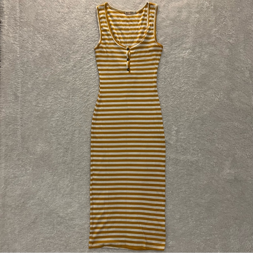 Striped Sleeveless Dress in Mustard and White
